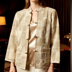 Vintage DEMOCRACY WEEKEND Quilted Jacquard Embroidered Mandarin Jacket Size L